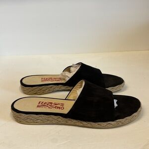 Salvatore Ferragamo Black Suede Slides